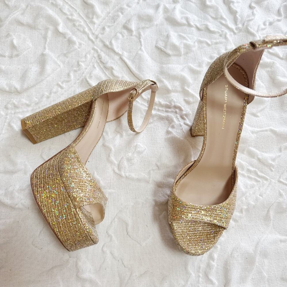 Stuart Weitzman Pamela Glitter Platform Sandal Size 9.5 New - Picture 4 of 10